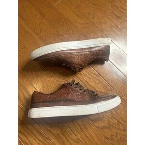 Robert Graham Mens 11 Elderton Brown Leather Skull Low Top Sneaker